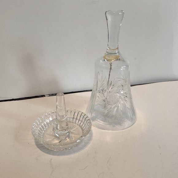 Vintage crystal bell and crystal ring holder for your bedroom dresser-  used - Picture 1 of 7